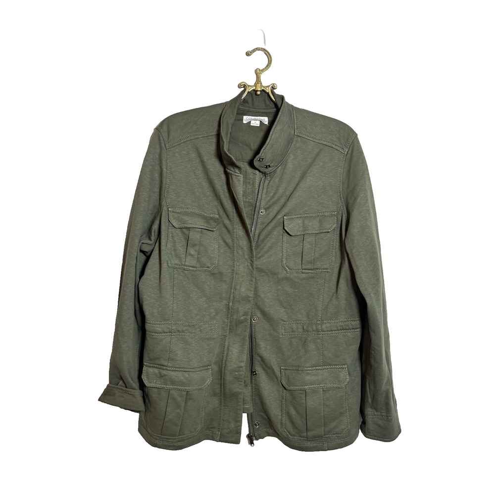 Coldwater Creek‎ Zip Front Military Jacket Olive Green Multi Pocket SZ 1X Plus